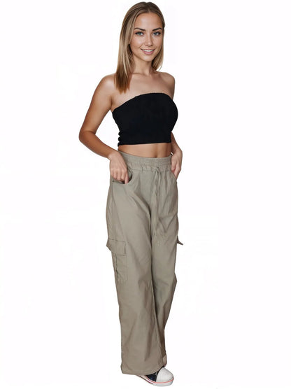 Khaki Oversized Cargo Pants – Stretchable & Trendy - Tenku Designs