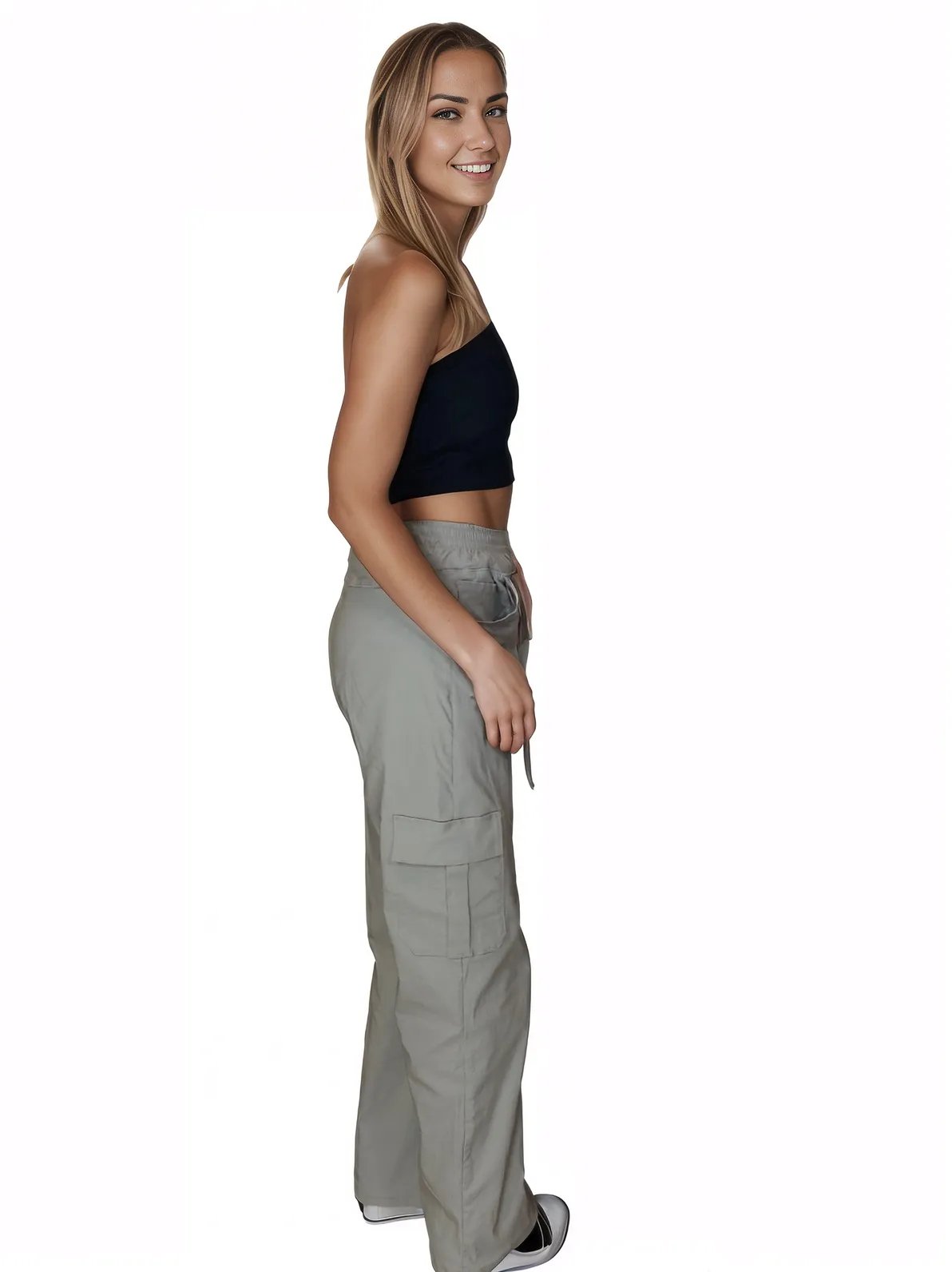 Khaki Oversized Cargo Pants – Stretchable & Trendy - Tenku Designs