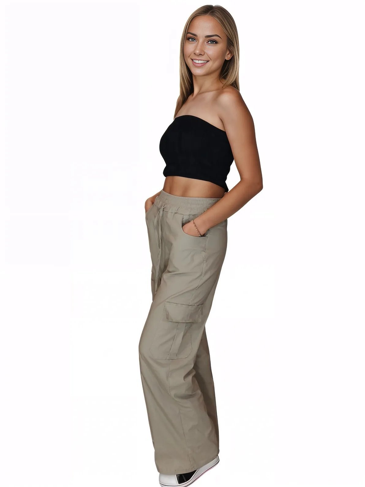 Khaki Oversized Cargo Pants – Stretchable & Trendy - Tenku Designs