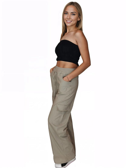 Khaki Oversized Cargo Pants – Stretchable & Trendy - Tenku Designs