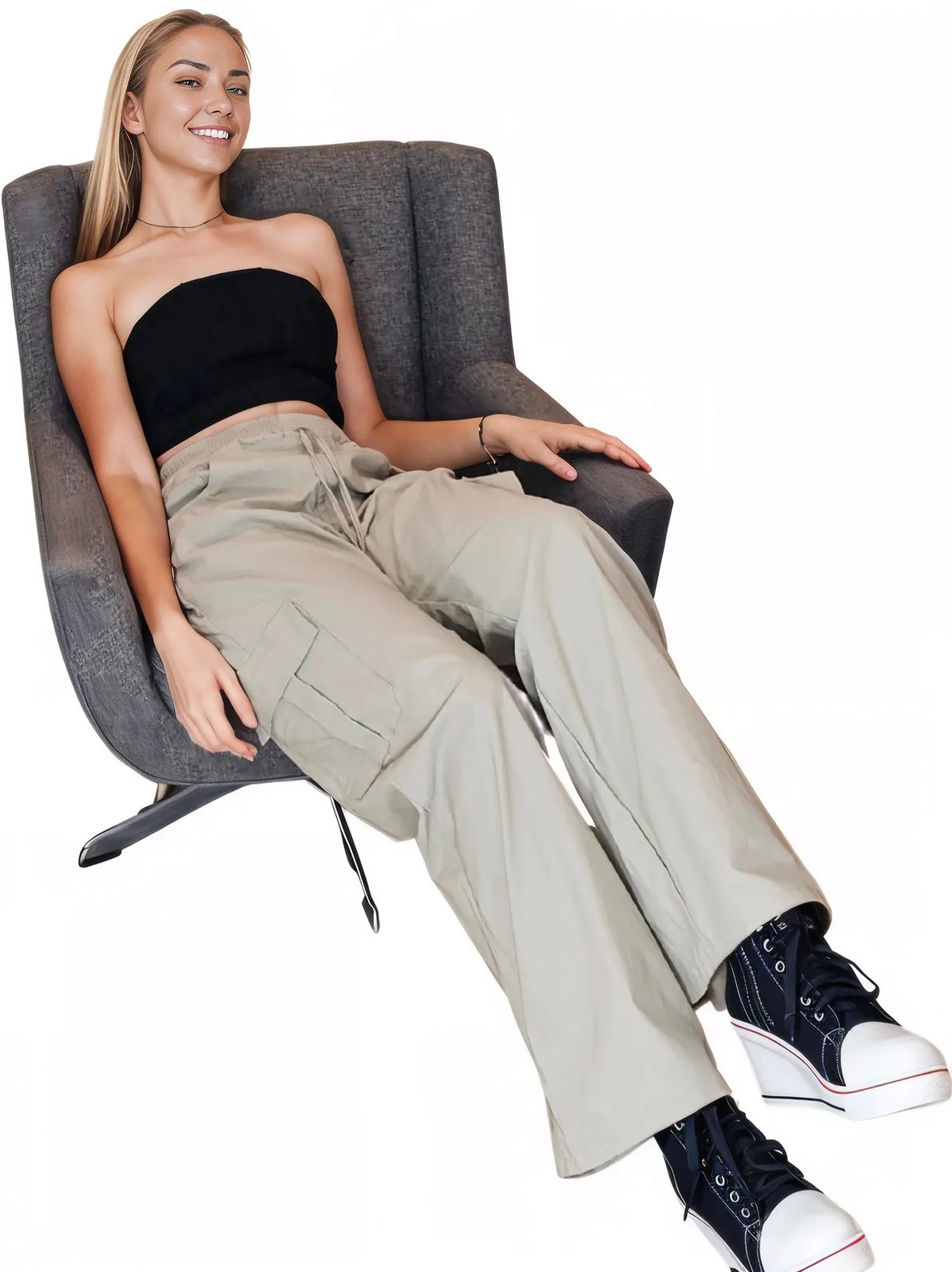 Khaki Oversized Cargo Pants – Stretchable & Trendy - Tenku Designs