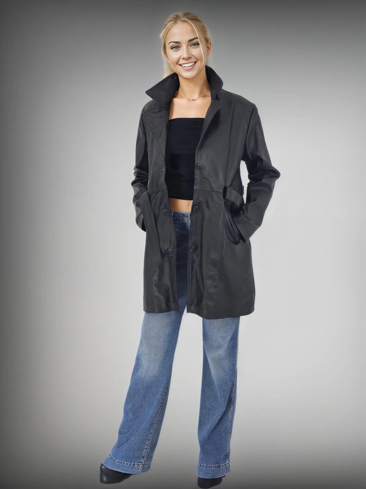 Leather Coat Black - Tenku Designs