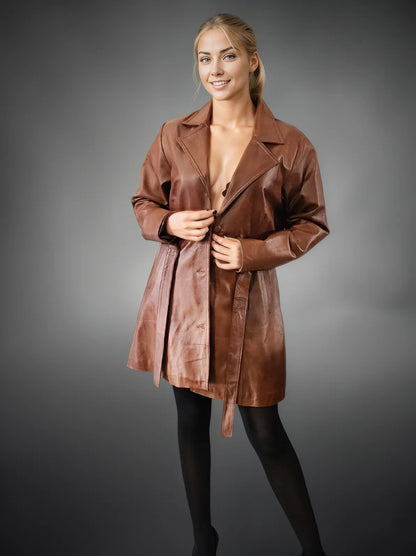 Leather Coat Brown - Tenku Designs