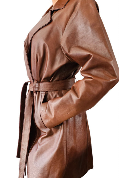 Leather Coat Brown - Tenku Designs
