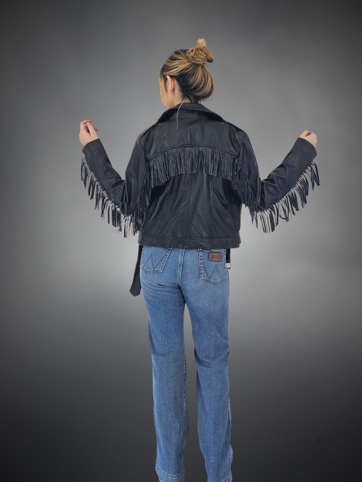 Leather Jacket w/Fringes - Tenku Designs
