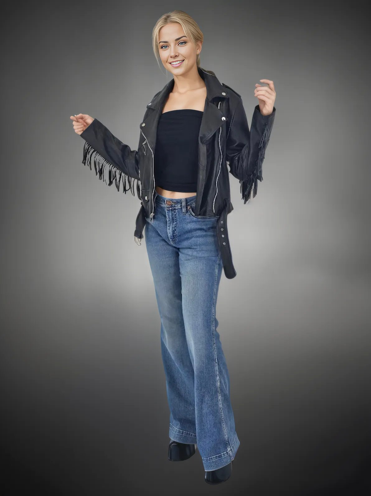 Leather Jacket w/Fringes - Tenku Designs