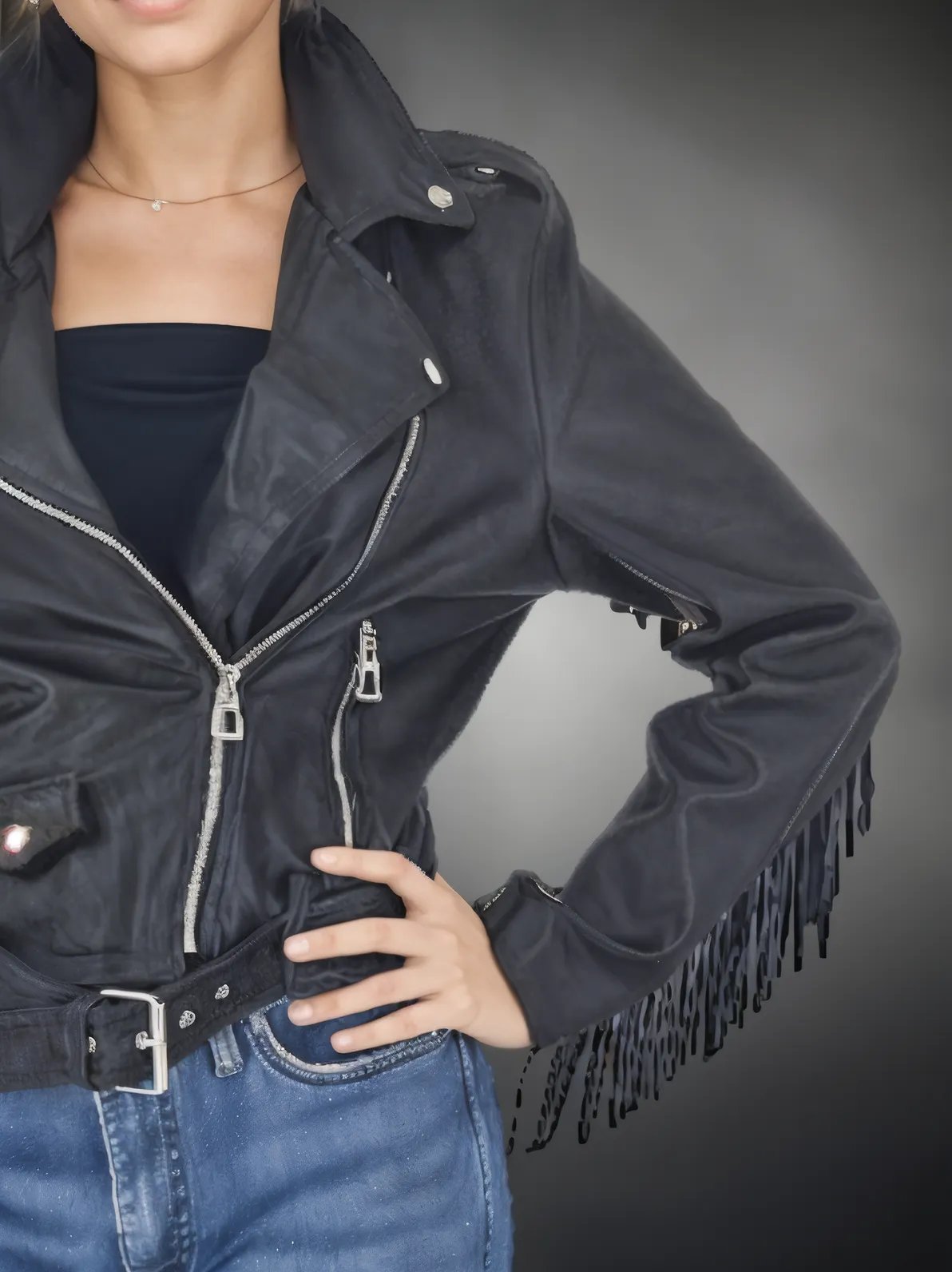 Leather Jacket w/Fringes - Tenku Designs