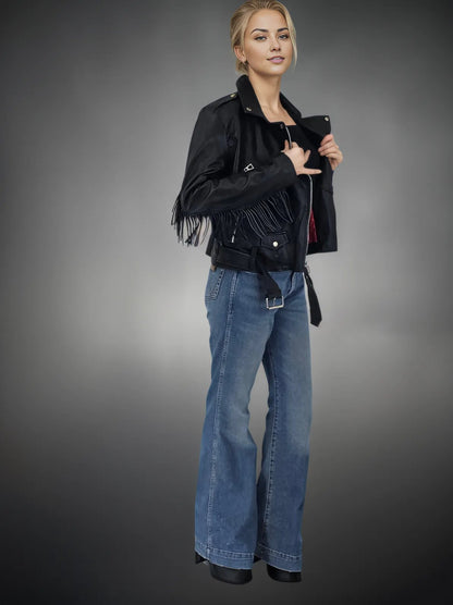 Leather Jacket w/Fringes - Tenku Designs