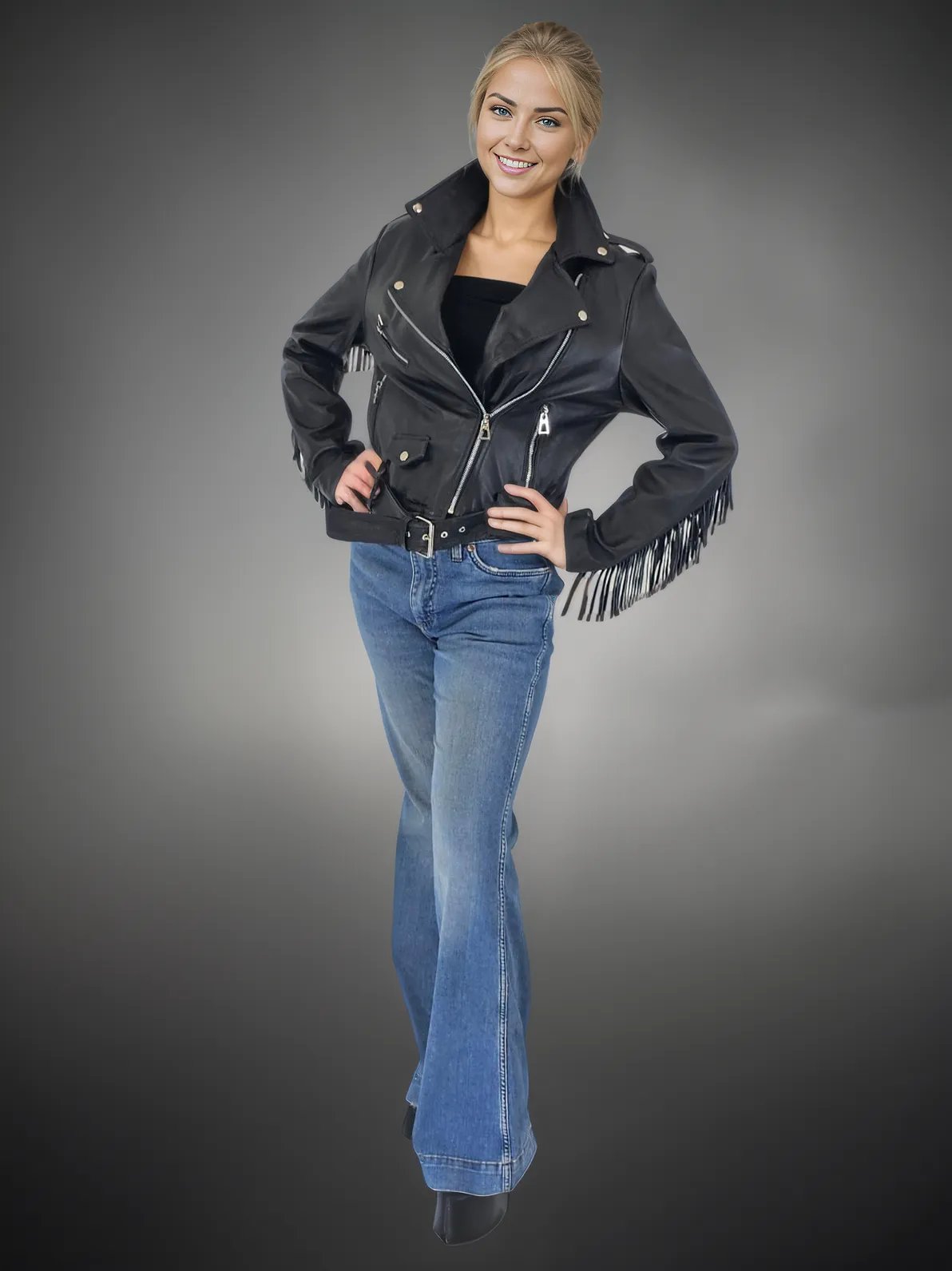 Leather Jacket w/Fringes - Tenku Designs