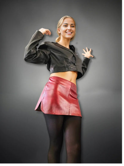 Leather Round Mini Skirt Cherry - Tenku Designs