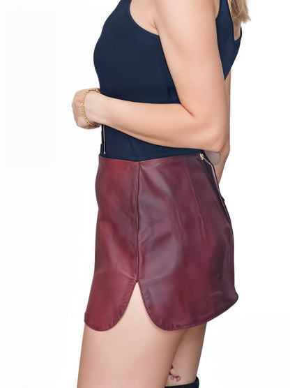 Leather Round Mini Skirt Cherry - Tenku Designs
