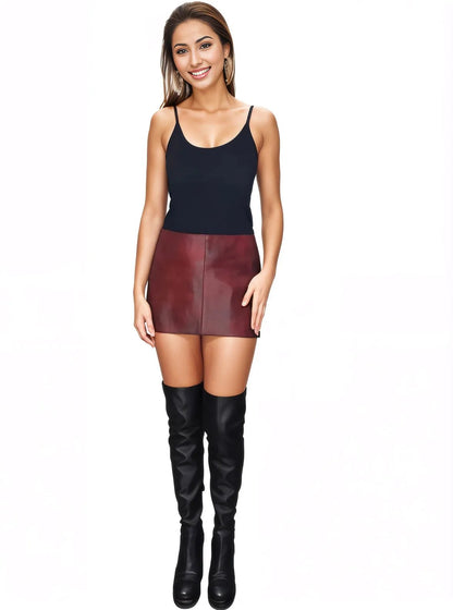 Leather Round Mini Skirt Cherry - Tenku Designs