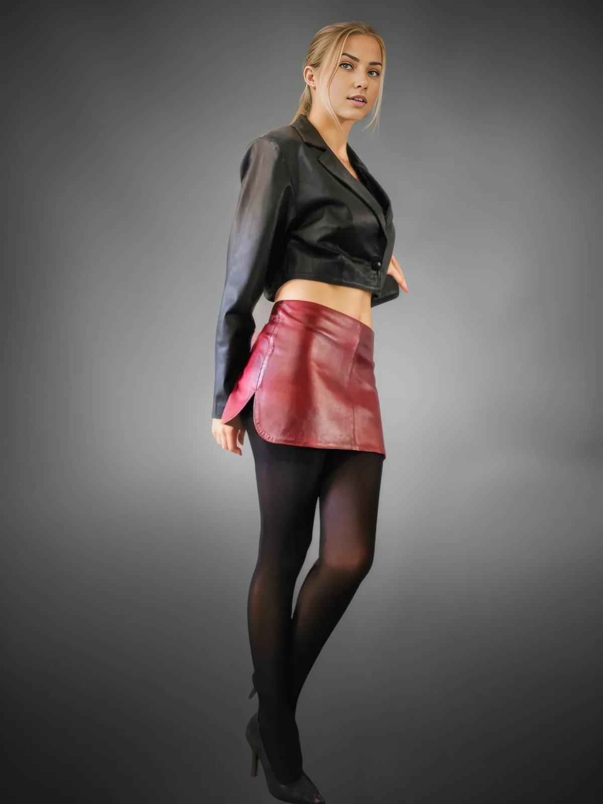 Leather Round Mini Skirt Cherry - Tenku Designs