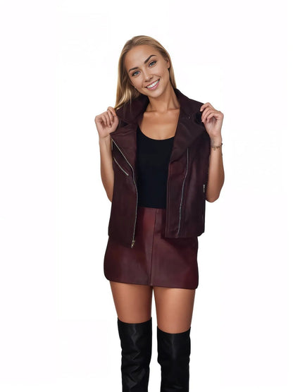 Leather Round Mini Skirt Cherry - Tenku Designs