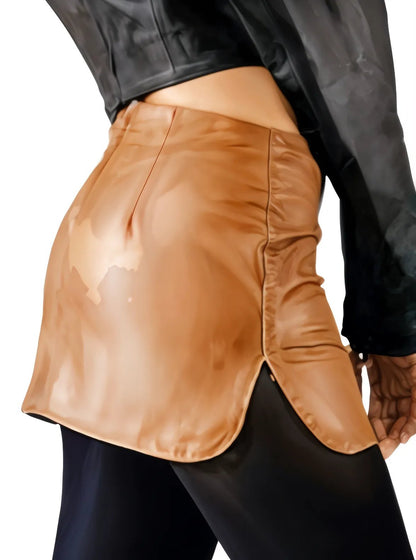 Leather Round Mini Skirt Honey - Tenku Designs