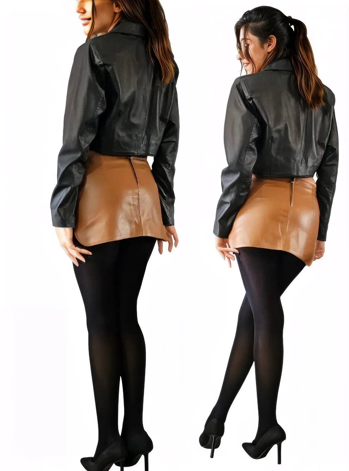 Leather Round Mini Skirt Honey - Tenku Designs