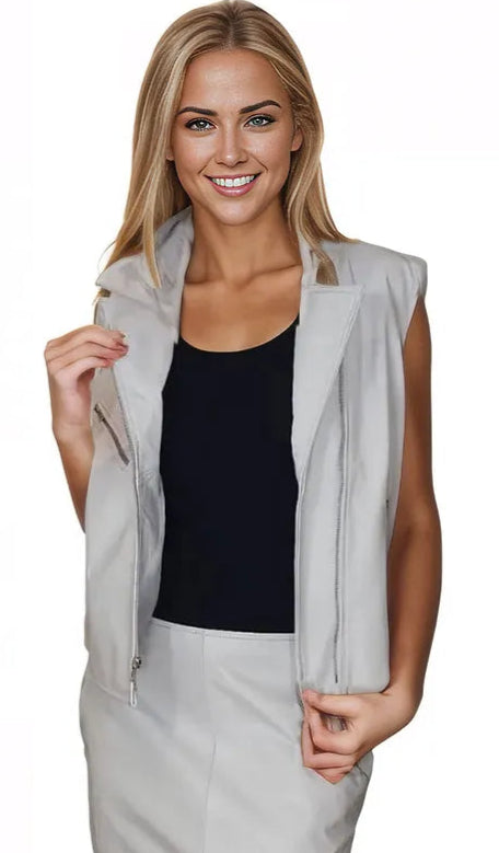 Leather Vest White - Tenku Designs