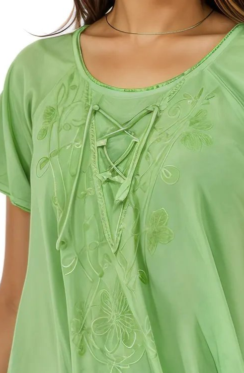 Lime Green Boho Short Sleeve Flowy Dress – Loose Fit| Tenku Designs