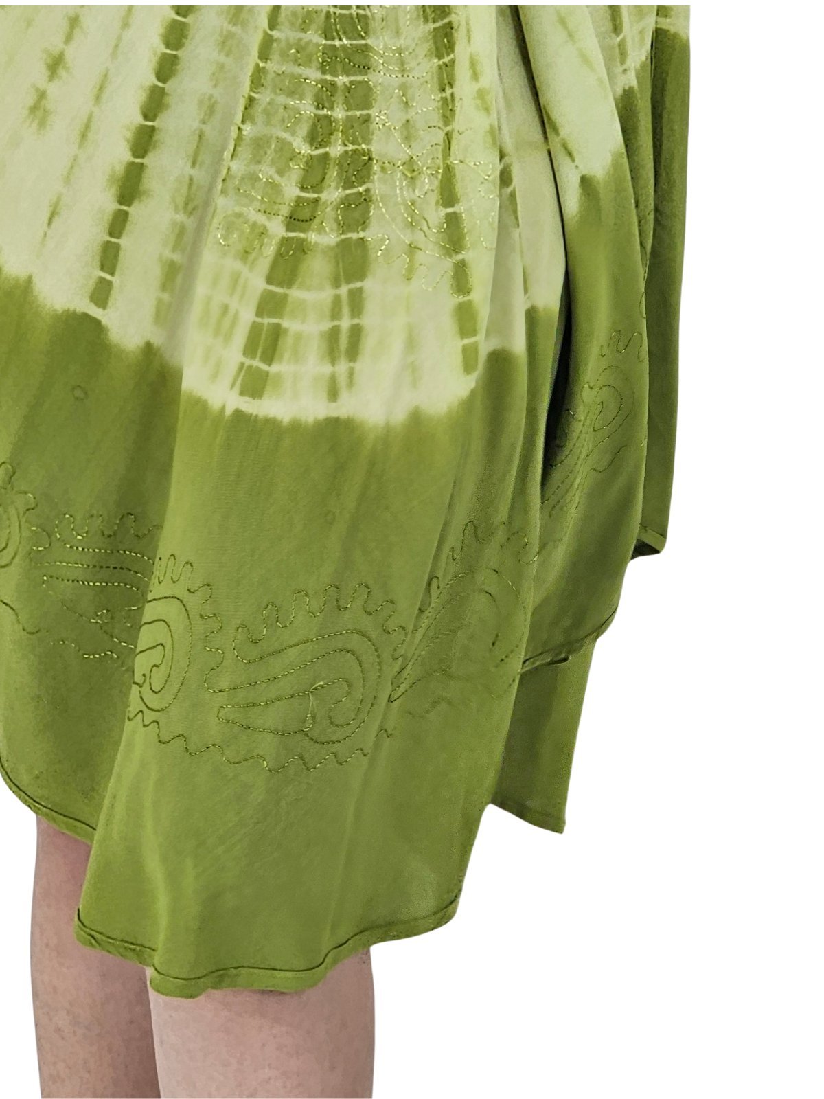 Lime Green Tie - Dye Sleeveless Boho Dress – Lightweight & Embroidered | Tenku Designs - Tenku Designs