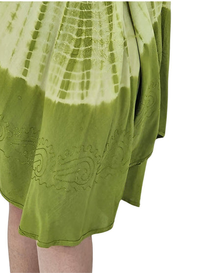 Lime Green Tie - Dye Sleeveless Boho Dress – Lightweight & Embroidered | Tenku Designs - Tenku Designs
