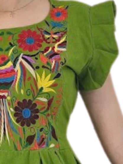Mexican Folkloric Dress Lime Green - Tenku Designs