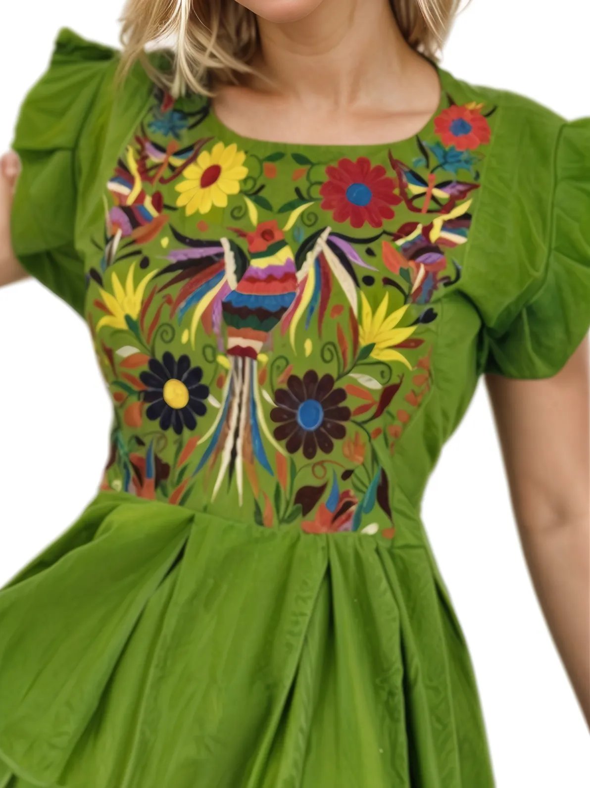 Mexican Folkloric Dress Lime Green - Tenku Designs