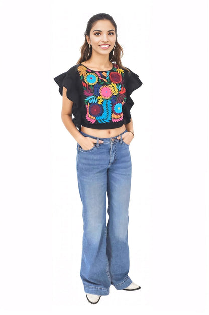 Mexican Folkloric Embrodered Top Flowers - Tenku Designs