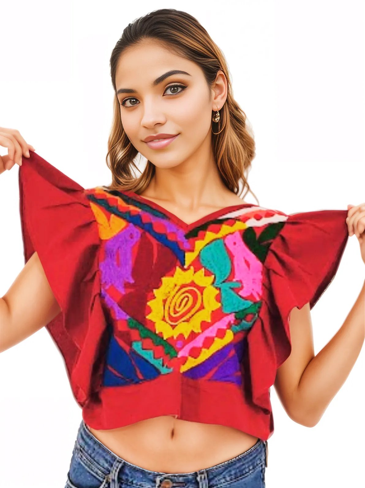 Mexican Folkloric Rococo Top Red - Tenku Designs