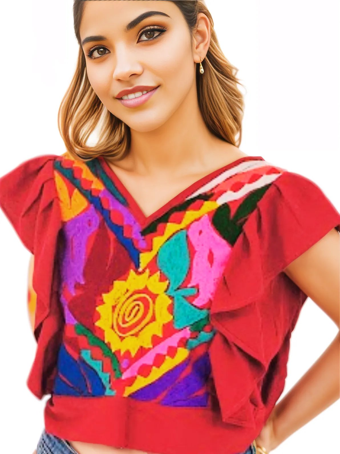 Mexican Folkloric Rococo Top Red - Tenku Designs