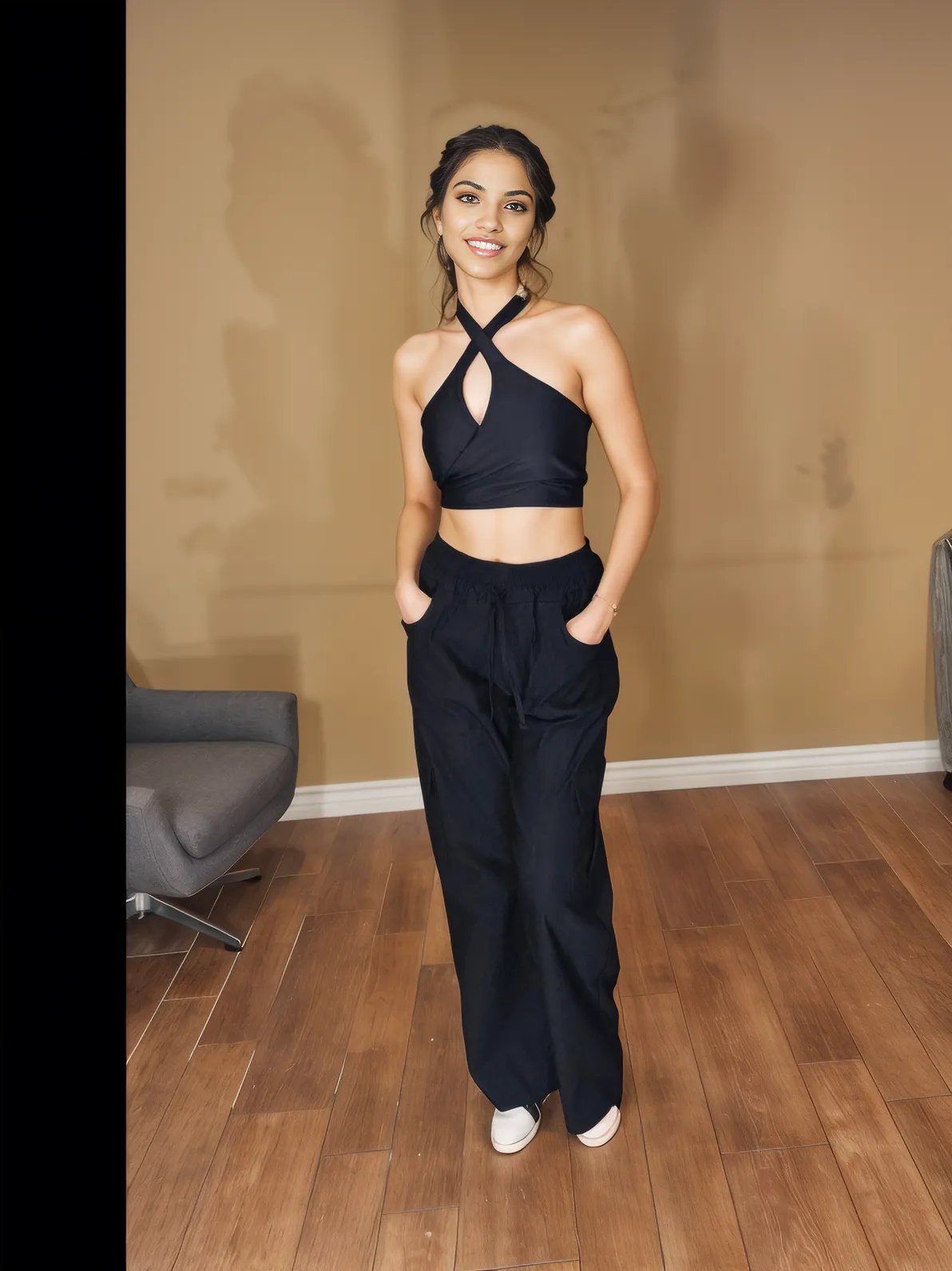 Multi - Way Halter Cross Neck Wrap Top with 2 Interchangeable Buckles – Adjustable, Chlorine - Resistant, Versatile Crop Top Black - Tenku Designs