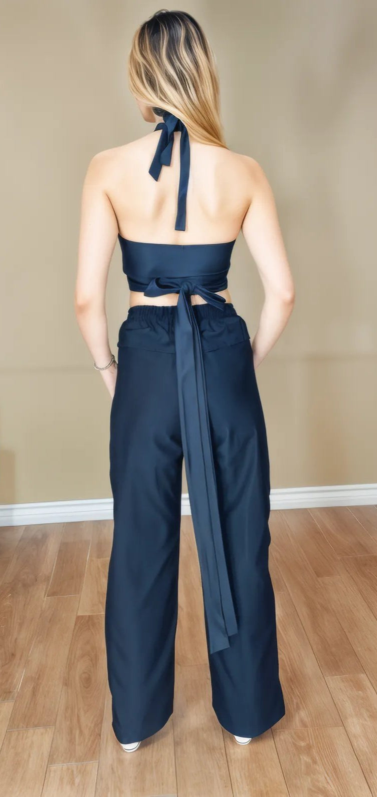 Multi - Way Halter Cross Neck Wrap Top with 2 Interchangeable Buckles – Adjustable, Chlorine - Resistant, Versatile Crop Top Black - Tenku Designs