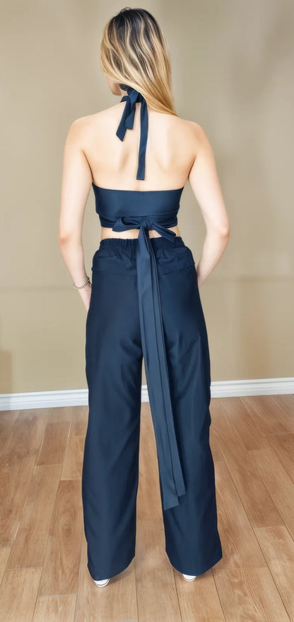 Multi - Way Halter Cross Neck Wrap Top with 2 Interchangeable Buckles – Adjustable, Chlorine - Resistant, Versatile Crop Top Black - Tenku Designs