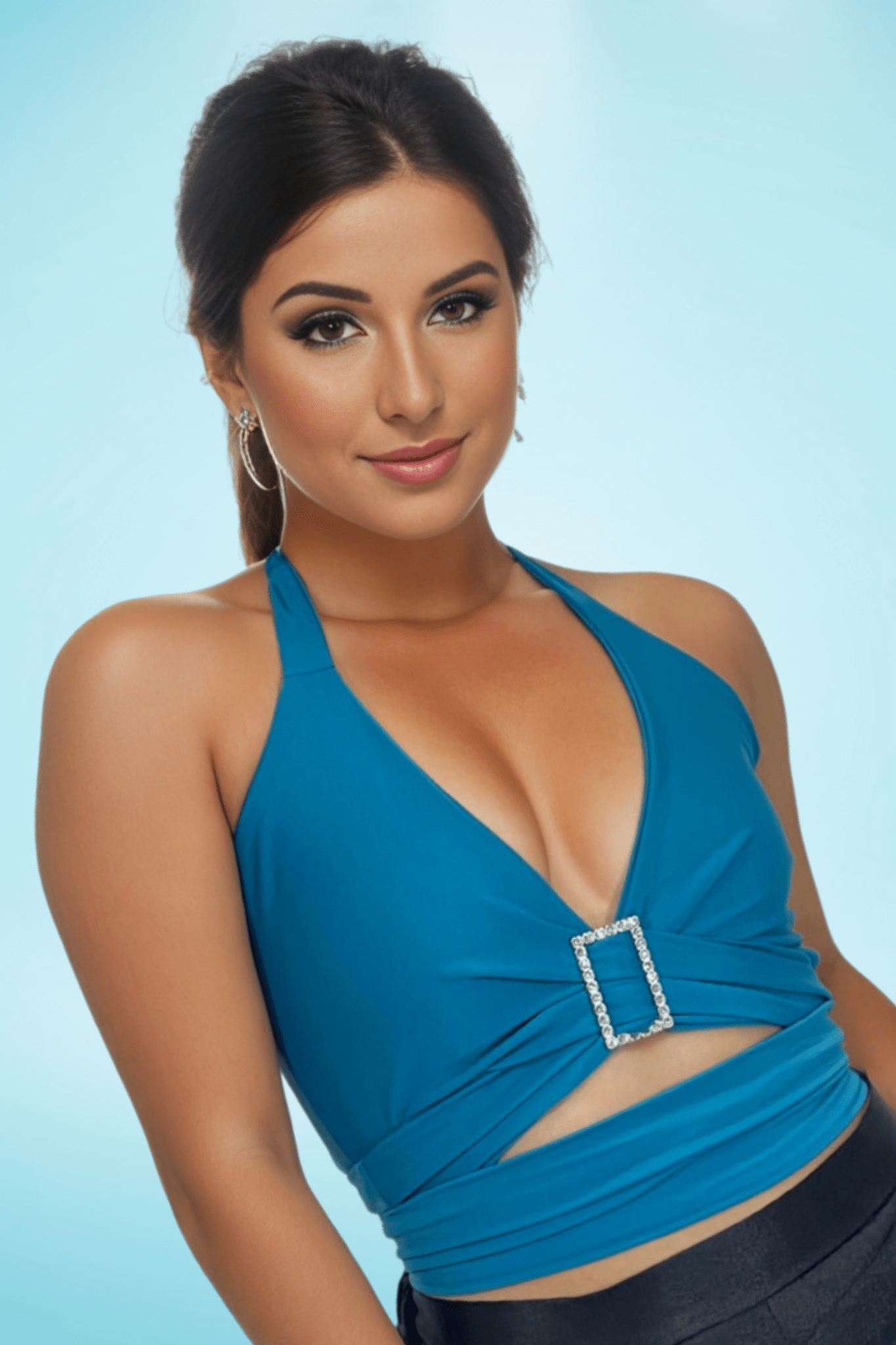 Multi - Way Halter Cross Neck Wrap Top with 2 Interchangeable Buckles – Adjustable, Chlorine - Resistant, Versatile Crop Top Blue - Tenku Designs