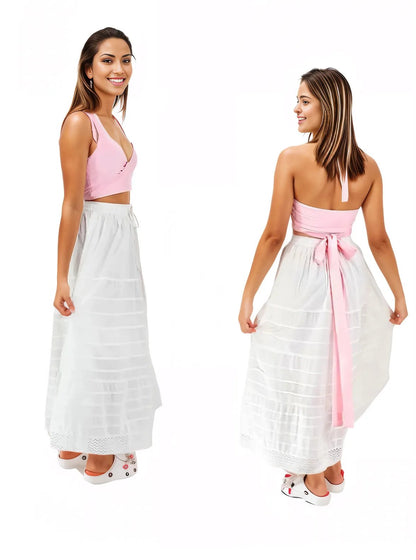 Multi - Way Halter Cross Neck Wrap Top with 2 Interchangeable Buckles – Adjustable, Chlorine - Resistant, Versatile Crop Top Light Pink - Tenku Designs