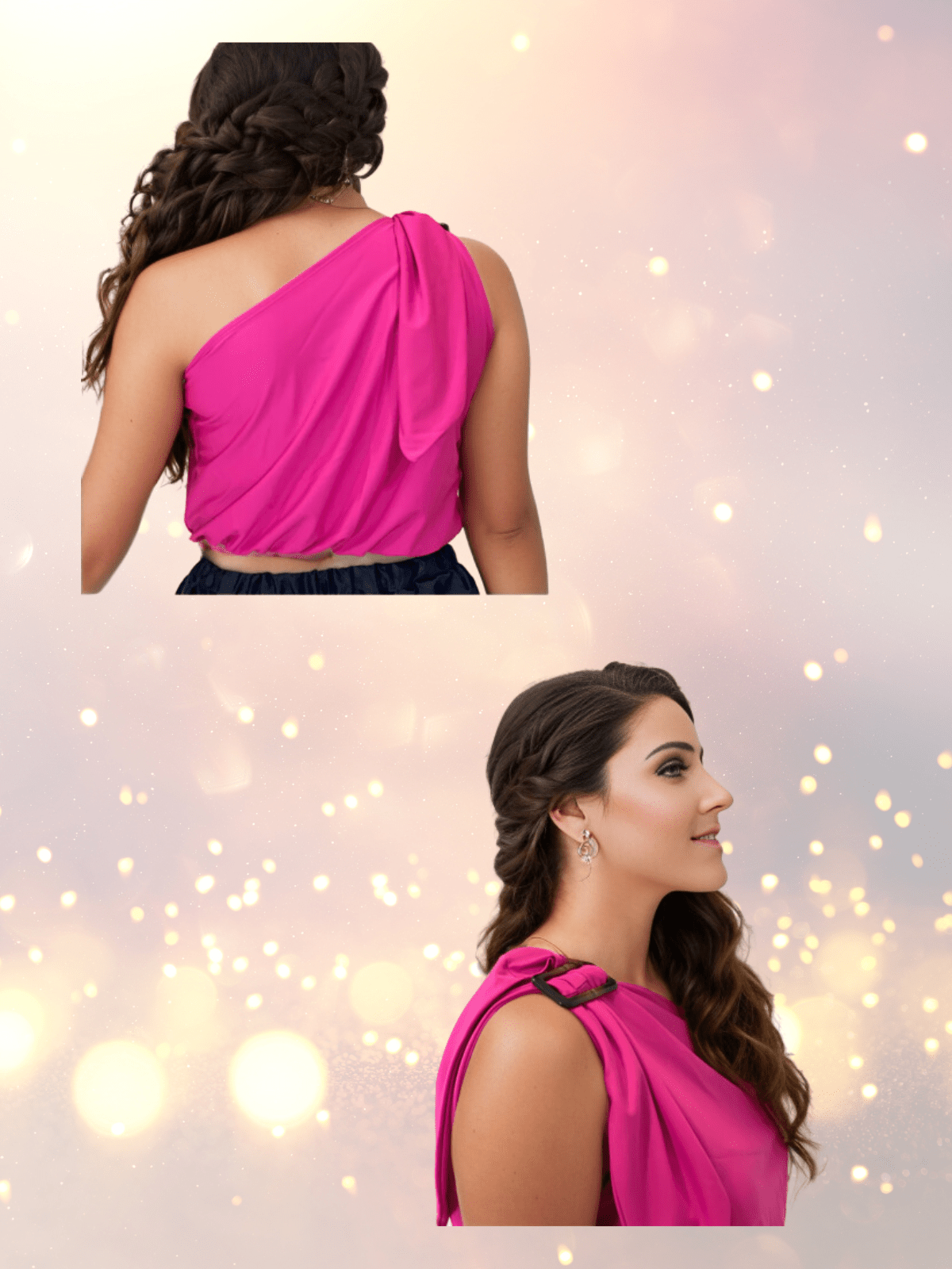 One Shoulder Puff Crop Top Hot Pink - Tenku Designs