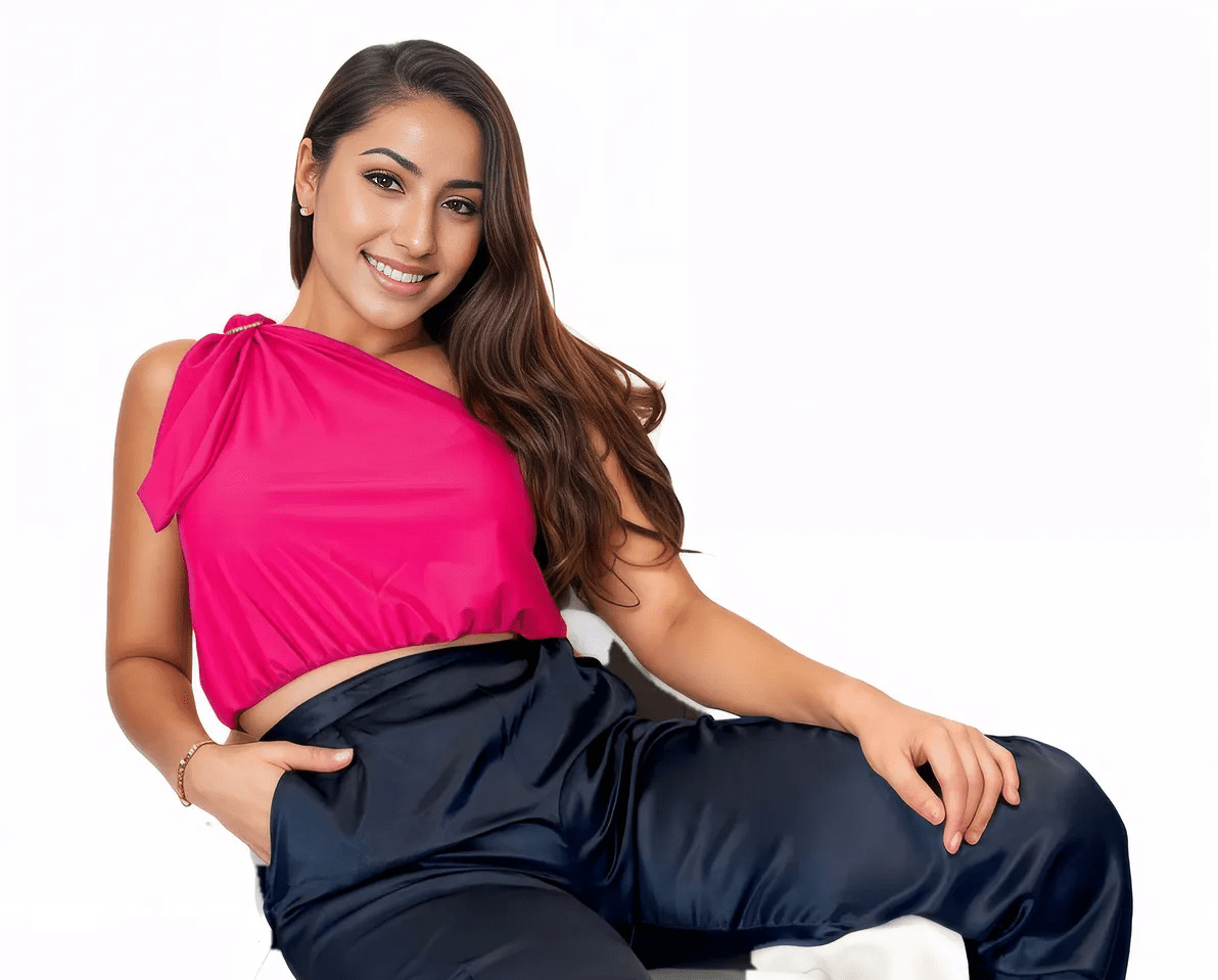 One Shoulder Puff Crop Top Hot Pink - Tenku Designs