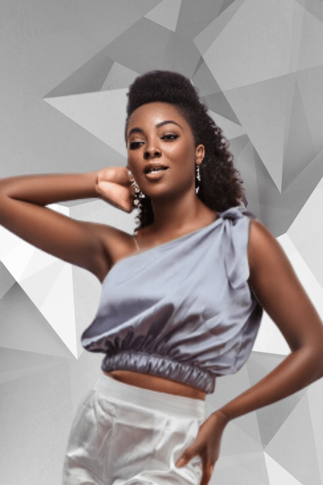 One Shoulder Satin Puff Crop Top Pearl Grey - Tenku Designs