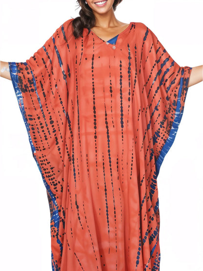 Orange/Purple Hand - Dyed Tie - Dye Maxi Kaftan Dress – Boho Chic, Flowy and Comfortable - Tenku Designs