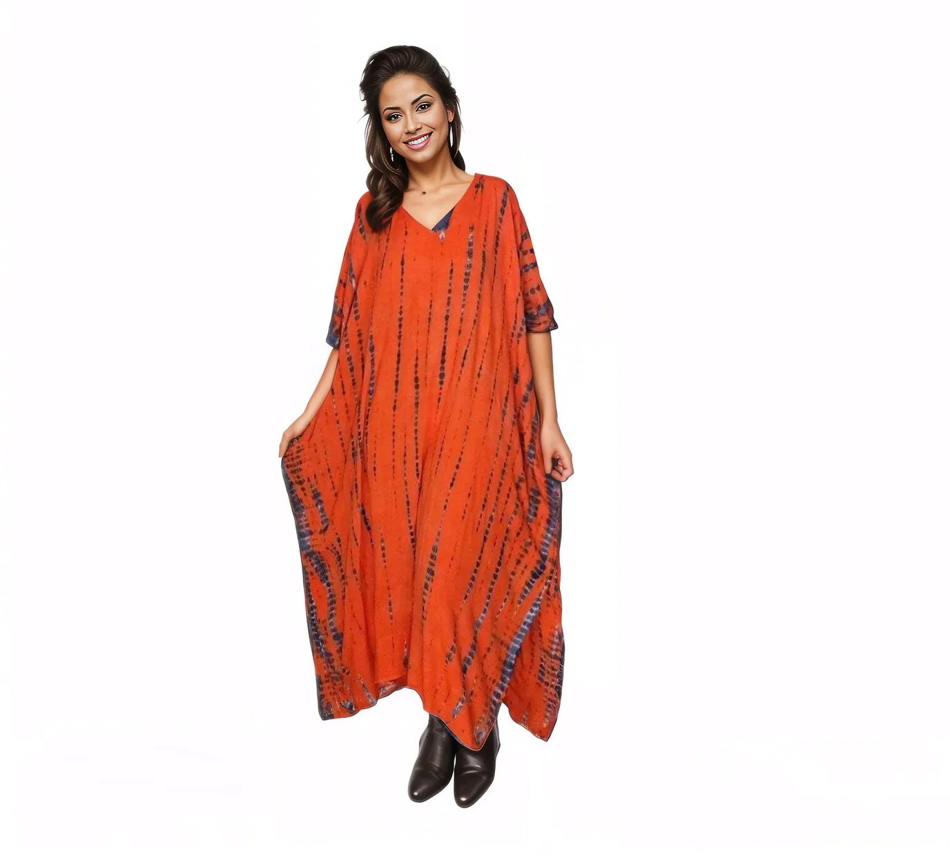 Orange/Purple Hand - Dyed Tie - Dye Maxi Kaftan Dress – Boho Chic, Flowy and Comfortable - Tenku Designs
