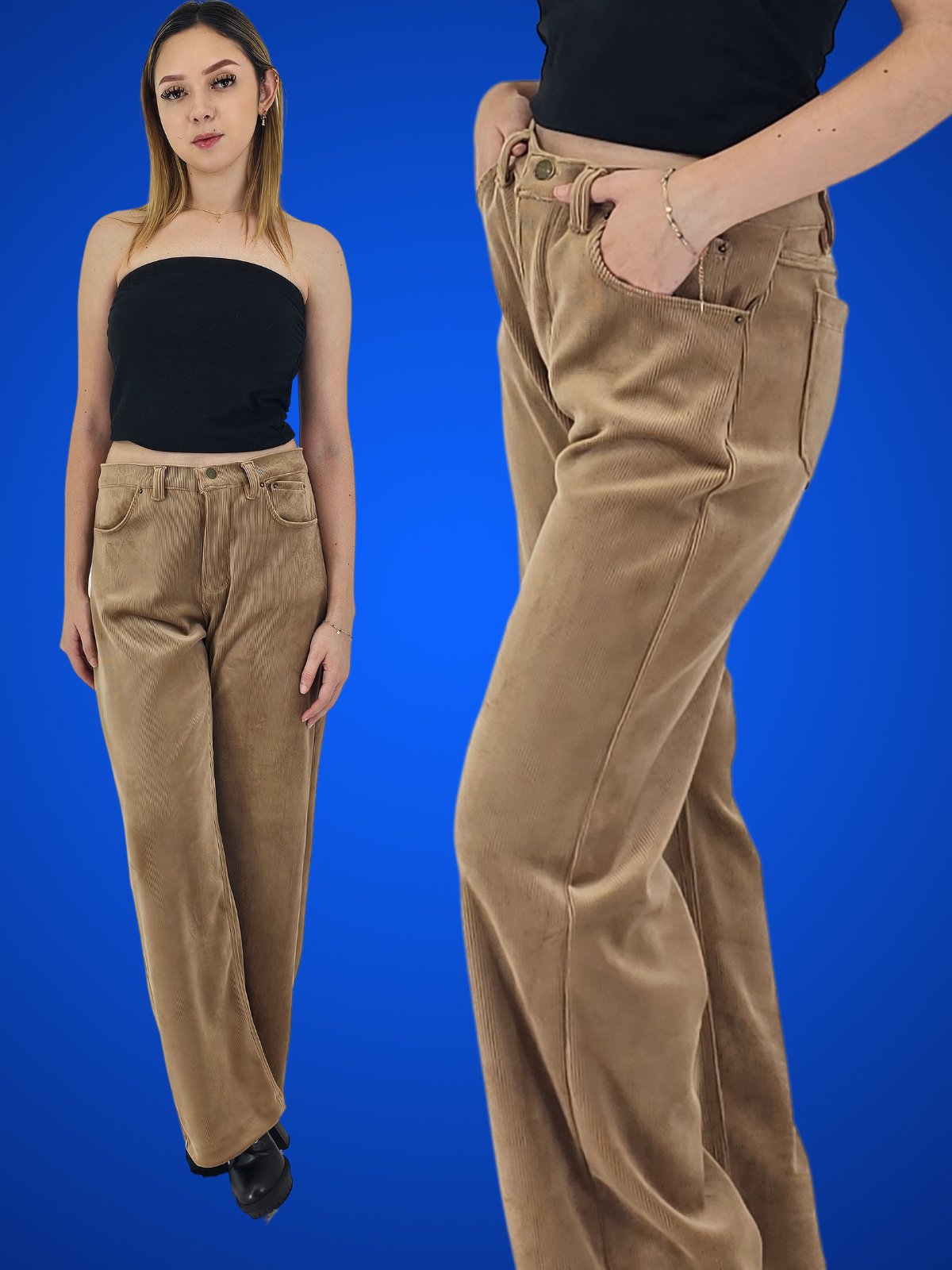 Oversized 5 Pocket Corduroy Pants Khaki - Tenku Designs