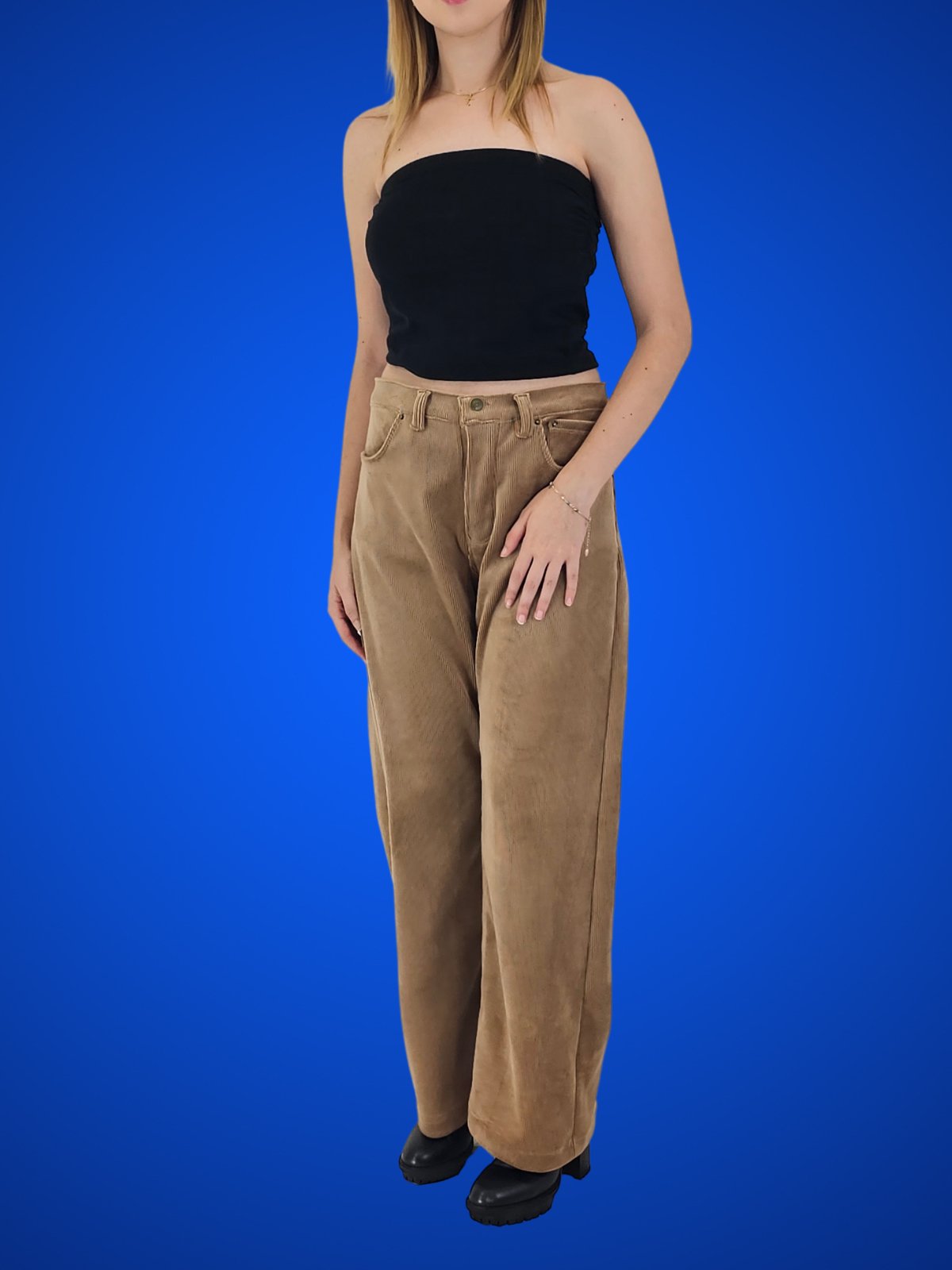 Oversized 5 Pocket Corduroy Pants Khaki - Tenku Designs