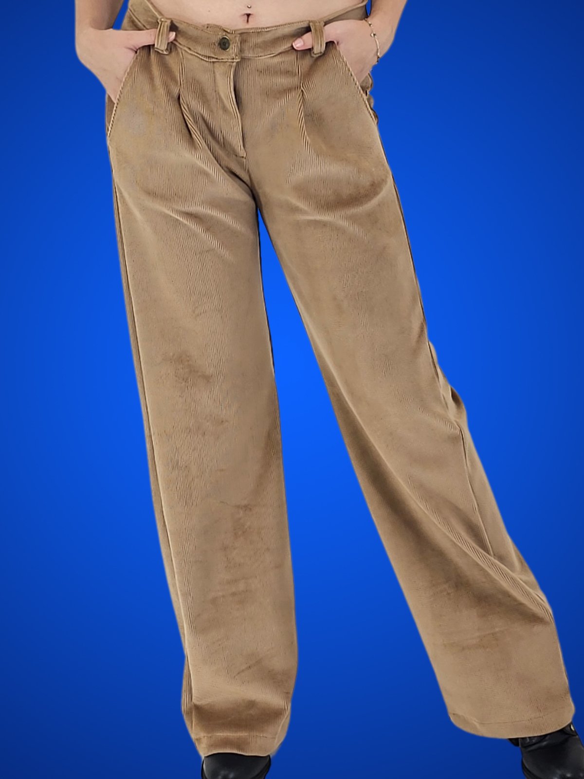 Oversized Pleated Corduroy Pants Khaki - Tenku Designs