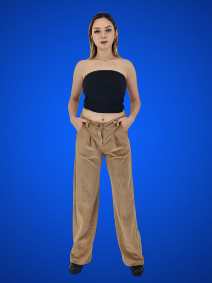 Oversized Pleated Corduroy Pants Khaki - Tenku Designs