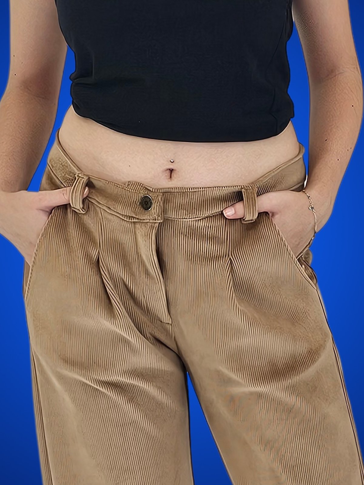 Oversized Pleated Corduroy Pants Khaki - Tenku Designs