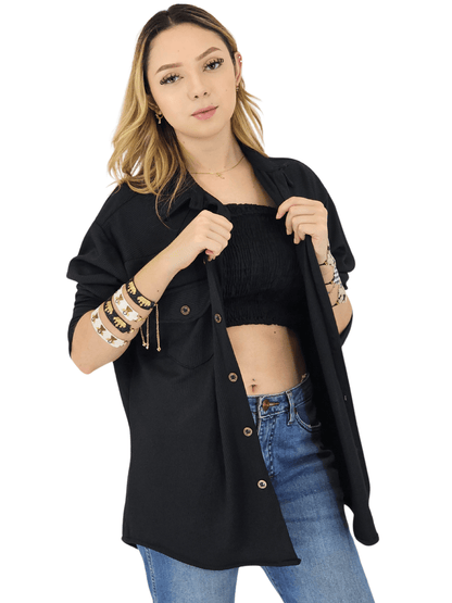 Oversized Shirt – Luxe Comfort with Country - Chic Style Black - Tenku Designs