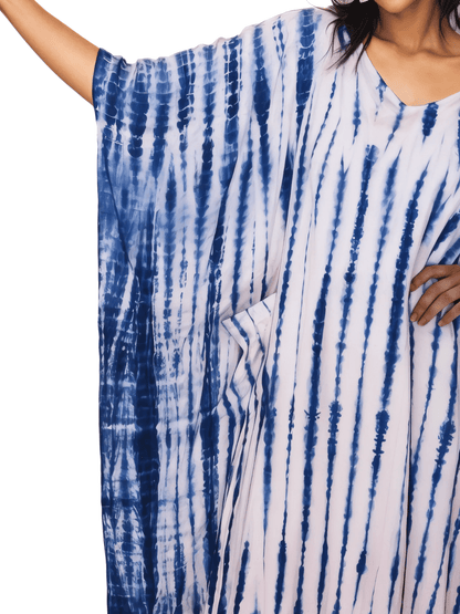 Pink/Navy blue Hand - Dyed Tie - Dye Maxi Kaftan Dress – Boho Chic, Flowy and Comfortable - Tenku Designs