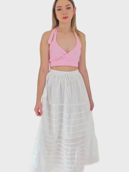 Bohemian 100% Cotton White Maxi Skirt Size Range S-XXL