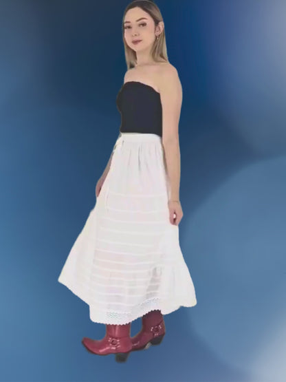 Bohemian 100% Cotton White Maxi Skirt Size Range S-XXL