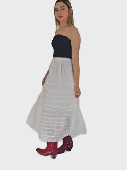 Bohemian 100% Cotton White Maxi Skirt Size Range S-XXL