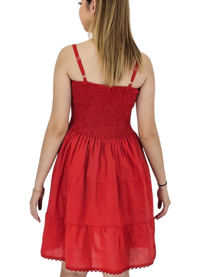 Red Cotton Spaghetti Strap Dress – Smocked Fit | Tenku Designs - Tenku Designs